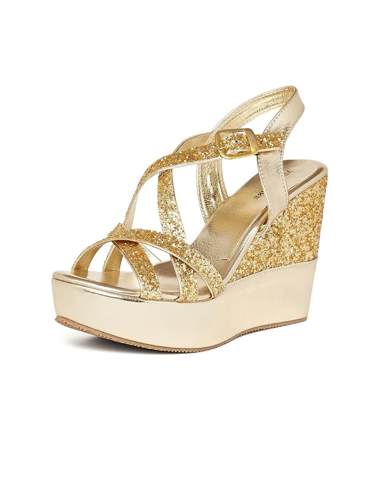 Marc Loire Womens Shimmer Wedges High Heels Fashion Sandals (Golden, 5) (B074HBZ3K9) Amazon Price History, Amazon Price Tracker