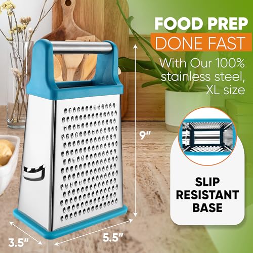 Image of Spring Chef Stainless Steel XL Cheese Grater for Kitchen, Teal