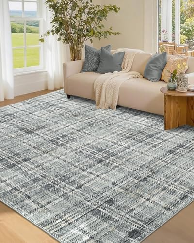 LUXLOOM Washable Area Rug 3x5 Plaid Entryway Rug with Non