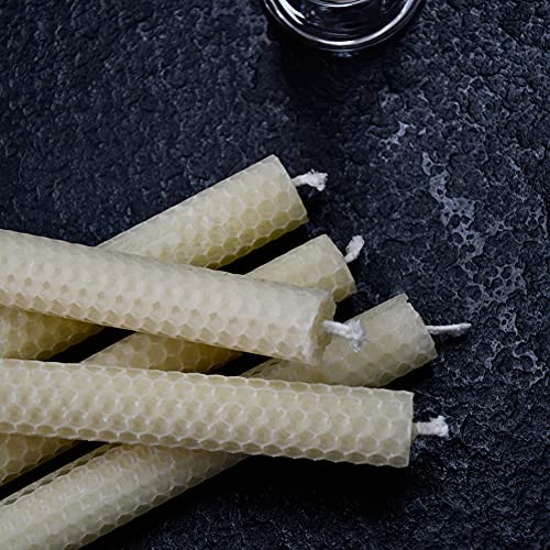 Deybby Natural Beeswax Taper Candles,8Inch Dripless And Smokeless White Bee Wax,4Hour Burn Time Flat Top (Pack Of 6) #TOP4