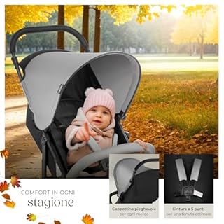 tectake® Passeggino Pieghevole per Bambini da 0 a 3 Anni, Passeggino Leggero con Cintura a 5 Punti Regolabile, Freno a Pedale, Tettuccio Parasole, Ruote Girevoli, Freno a Pedale – Nero