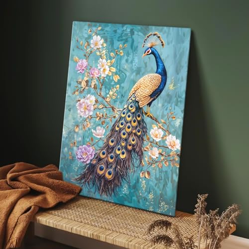 Image of ArtX Canvas Peacock Painting For Wall Vastu, Peacock Wall Decor, Bedroom, Multicolor, Abstract, 58.0 X 45.0 cm, Set of 1