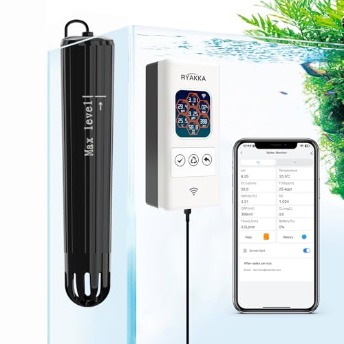 RYAKKA 7-in-1 Smart Aquarium Wassertestgerät – pH, S.G, Salzgehalt, TDS, EC, ORP & Temperatur Messung für Aquarien Mit WLAN & Tuya App für Real-time Monitor und Automatische Benachrichtigungen