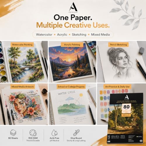 Image of ArtRight White Net Handmade Papers (280 GSM) Ultra Premium fine Textured Dotted Handmade Watercolor Papers for Watercolour, Gouache, Ink and Mixed Media (A4-80)