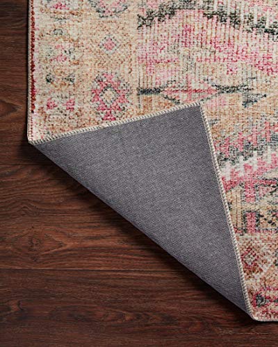 Loloi Layla Collection LAY-17 Pink/Lagoon 2'-0" x 5'-0" .13" Thick Accent Rug, Soft, Durable, Vintage Inspired, Distressed, Low Pile, Non-Shedding, Easy Clean, Printed, Living Room Rug