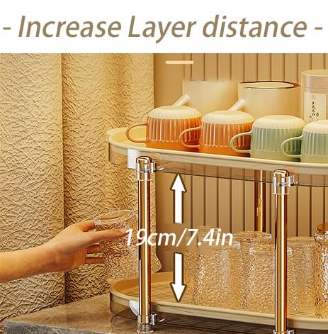 Dxcaicc 2 Tier Cup Drying Rack with Removable Drain Tray, Multi-Functional Storage Organizer, Kitchen Storage Organizer Shelf,Coffee Cup Holder Stand,Beige