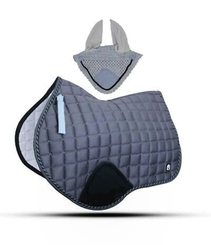 Numnah Horse Saddle Pad With Matching Ear Bonnet (Full Grey)/Saddle pad