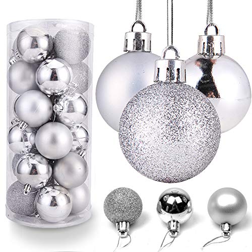 O-Kinee Bolas de Navidad Plata, 24PCS Bolas para Arbol de Navidad, Decoracion Arbol Navidad, Adornos Arbol Navidad, 4 cm