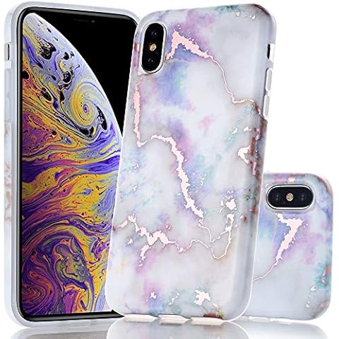 BAISRKE iPhone X Case, iPhone Xs Shiny Rose Gold Metallic White Colorful Marble Design Clear Bumper Glossy TPU Soft Rubber Silicone Cover Phone Case for iPhone X/XS 5.8 inch Cover