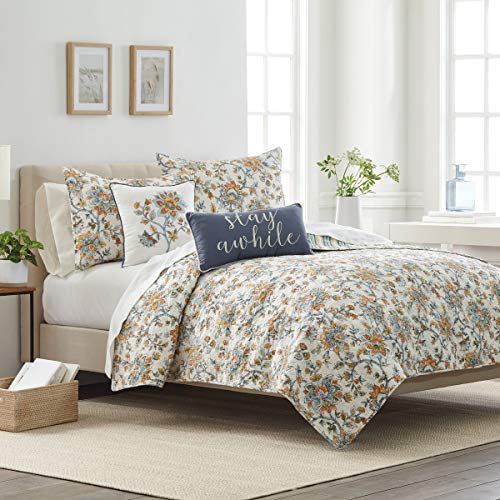 C&F Home C82624.3FQSET Ainsley Jacobean Floral Stripes Floral Jacobean Full/Queen Quilt Set Machine Washable Reversible Cotton Quilt Set Full/Queen 3 Piece Set Cream cover