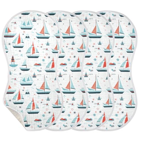 4Pcs Sailboat Burp Cloth,Unisex Large Absorbent Soft Cotton Muslin Burping Cloths for Newborn Boys Girls,11x22in,A113067