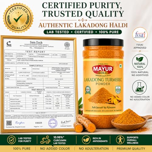 Image of Mayur Gold Lakadong Turmeric Powder (200gm), High Curcumin Certified (8-12%) 100% Pure & Chemical Free Haldi, Sourced From Meghalaya - Sun-Dried & Hand-Harvested Culinary Grade Spice