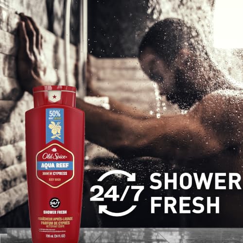Image of Old Spice Refreshing Body Wash for Men, 3X Defense, 24 /7 Shower Fresh with Long Lasting Scent, Red Collection, Aqua Reef with Cypress Scent, 24 oz