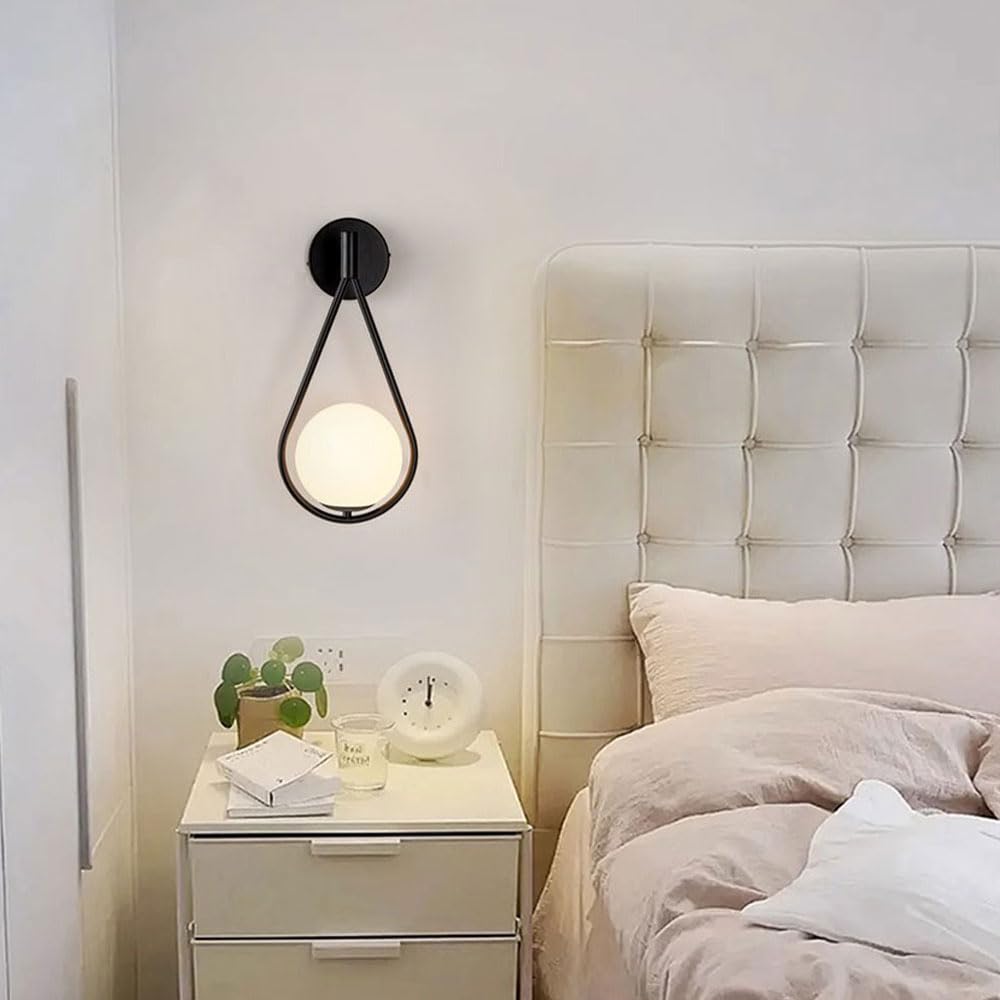 Applique da Parete Moderna con Globo in Vetro, Lampada da Bagno, Applique a Cablaggio Fisso con Paralume a Sfera Bianca, lampade per Soggiorno e Camera da Letto