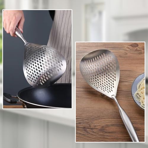 Schiumarola in Acciaio Inox 304, Cucchiaio per Schiumarola in Metallo, Mestolo Colino Cucchiaio a Fessura per Pasta e Verdure, Skimmer da Cucina, Schiumatoio per Cucinare Friggere, Diametro 14,5 cm - immagine 6