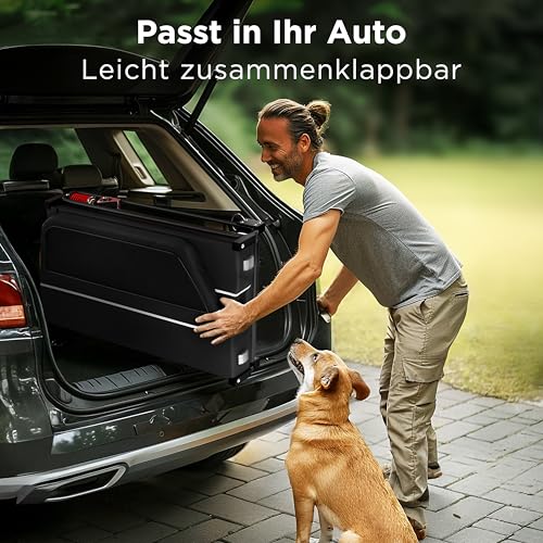 Trevopet® Hundeanhänger für Fahrrad XL – Faltbarer Hundefahrradanhänger mit Rampe, Federung & Kupplung – Fahrradanhänger Hunde bis 45 kg – Wasserdicht – Kompatibel mit E-Bikes – Shwarz