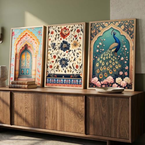Image of kotart Wall Art Painting With Frame | Paintings Home Decoration For Living Room Bed Room Hotel Wall Decor Digital Reprint Indian Traditional Madhubani Set of 3 (19X25 inch)