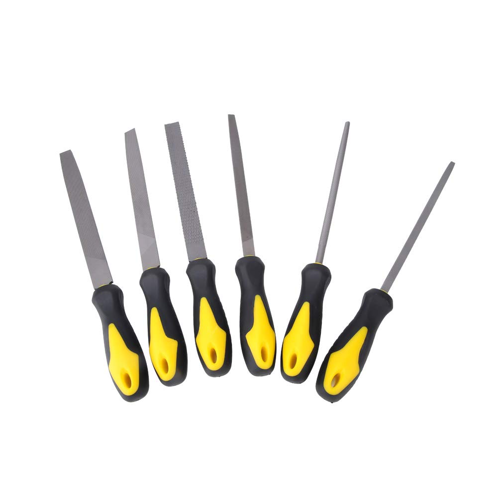 Juego de 6 limas de taller, 20 cm, incluye limas de madera, limas planas, triangulares, semicirculares, limas cuadradas, para talleres, carpinteros, bricolaje