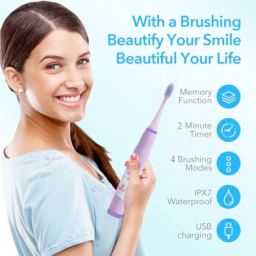 Image of Obvie Sonic Electric Kids Toothbrush with 4 Brushing Modes, Soft Nylon Bristles, 3 Brush Heads & Rechargeable Battery Last Up to 30 Days, IPX7, Electric Power Tooth brush (Pack of 2)
