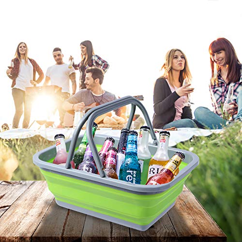 Playinyard 2 Pack Collapsible Camping Sink, 2.37Gal/9L Portable Wash Basin With Handle For Camping Hiking And Home, Green And Blue #TOP6