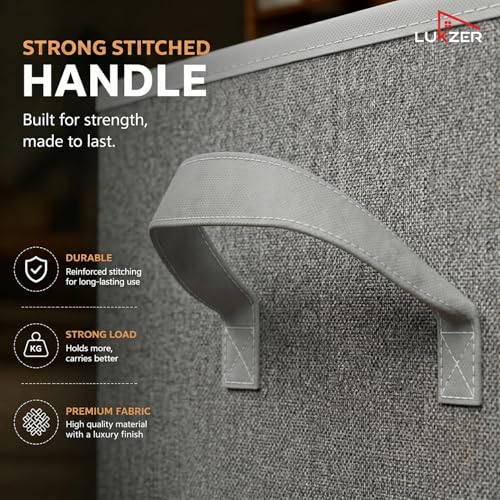 Image of Lukzer 3Pc's Grey Foldable Clothes Organiser Storage Box Stackable Space-Saving Wardrobe Organizer for Storage with Handles & Rust-Free Multipurpose Organizers Basket for Almirah Cupboard Pants Jeans