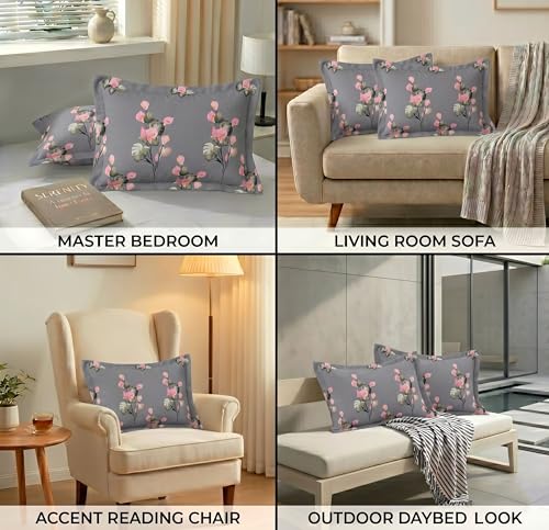 Image of VAS COLLECTIONS Cotton Pillow Cover Set of 2 (17x27 Inches) | Ultra Soft Breathable Pillow Cases for Bed | Skin Friendly, Fade Resistant & Comfortable Pillow Covers for Bedroom Decor (Grey & Pink)