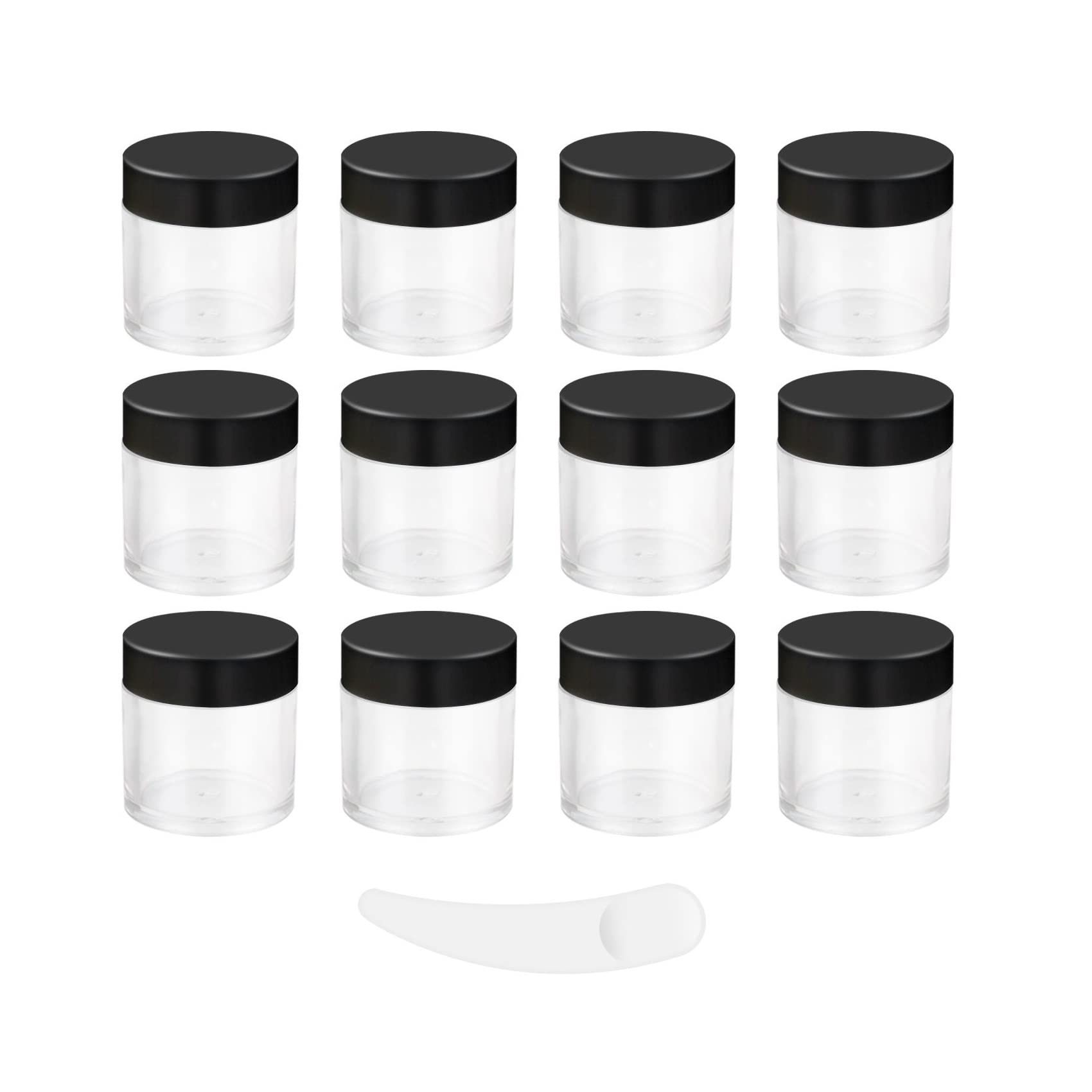 12 Pcs 10ML Empty Cosmetic Jars, Sample Pots, Travel Pots with Spatula for Cosmetics, Nail Powder, DIY Makeup Creams (12 Pcs, Black)