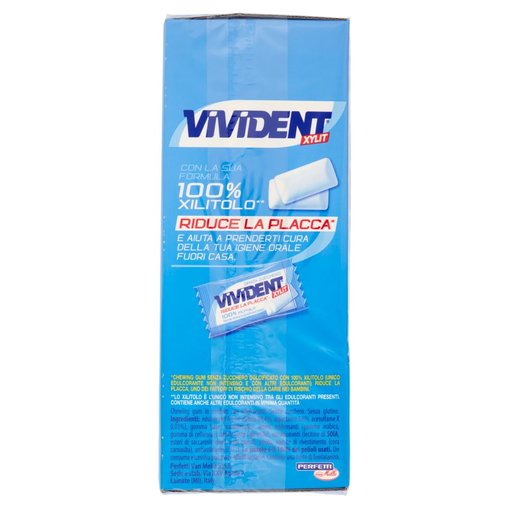 Vivident Xylit, Chewing Gum, Gusto Menta, Senza Zucchero, Senza Glutine, Confezione da 200 Gomme da Masticare Ripiene Monoporzione, Incartate Singolarmente,da Condividere, Feste, Compleanni