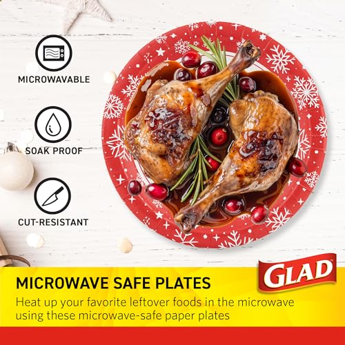 Glad Everyday Disposable Paper Plates with Holiday Red Snowflake Holiday Design - Heavy Duty Paper Plates, Microwavable Plate for Everyday Use - 10 Inch, 20 Count – Image 4