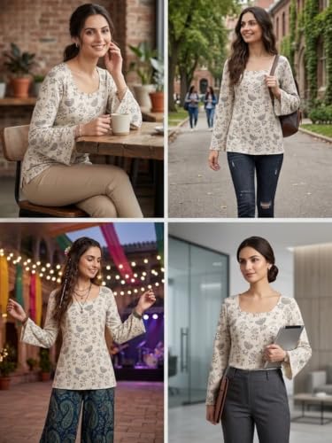 Image of Leriya Fashion Short Kurti for Women | Women's Floral Printed Rayon Short Kurta | Top for Woman | Comfortable, Office & Casual Kurtis for Jeans, Leggings & Trousers