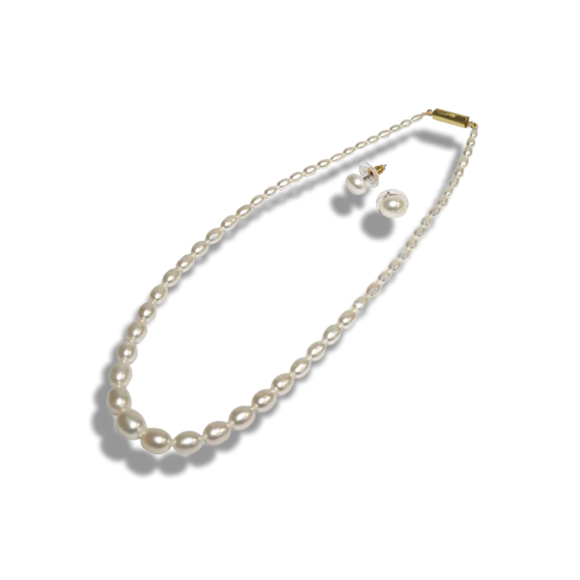 PIPA BOX Natural Fresh Water Pearl Necklace Set with Stud Earrings for Women, Original Pearl Single Line Necklace