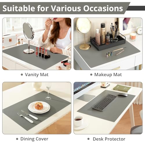 Image of LovePads Makeup Mat for Vanity, 16 x 36 Dual-Sided Desk Pad & Vanity Cover Top, Waterproof PVC Protector Mat for Dresser, Nail Art, Craft Table (Dark Grey+Grey)