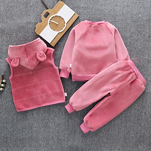 Image of Bold N Elegant Cotton Blend Cute Cartoon Bear Graphics Winter Warm Sweatshirt Hood Jacket And Jogger Pant 3 Pc Layering Clothing Set For Infant Toddler Kids
