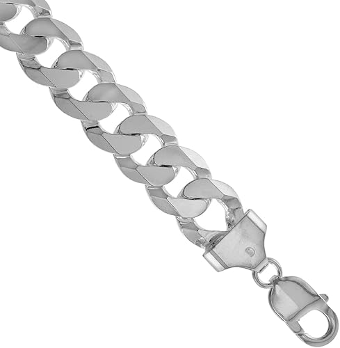 Miniatura 2 de Collar de cadena cubana de plata de ley gruesa de 0.551 in para hombres y mujeres, bordes biselados, acabado pulido, sin níquel, Italia, 8-30