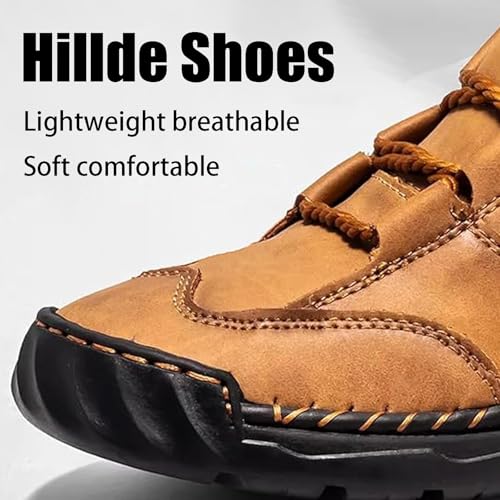Sawbehind Men's Comfortable Handmade Leather Boots, Waterproof Anti-Slip Spacious Toe Box Outdoor Orthopedic Ankle Boots(Brown,US 10)3