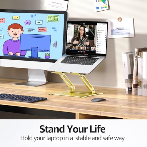 Image of Urmust Laptop Notebook Stand Holder Adjustable Laptop Stand Portable Computer Riser Compatible with MacBook Air Pro HP Dell XPS Lenovo All Laptops 10-15.6 inch(Gold)