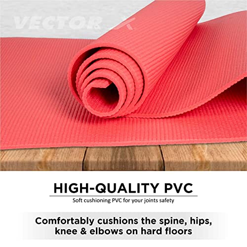 Image of Vector X Anti Skid PVC Exercise Yoga Mat for Men & Women, Extra Thick Mat for Workout Yoga Fitness and Pilates, Anti Tear Anti Slip For Home & Gym Use, Sizes - 4mm /6mm, (4MM, RED)