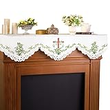 Embroidered Lily and Cross Easter Mantel Scarf