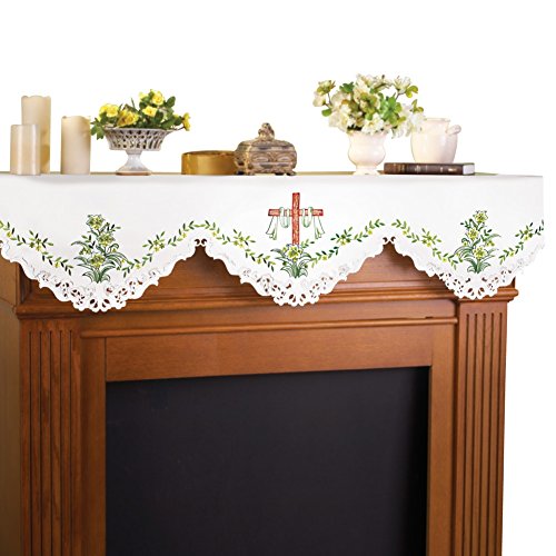 Embroidered Lily And Cross Easter Mantel Scarf