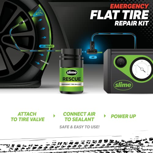 Image of Slime 50138 Flat Tire Puncture Repair, Smart Spair Plus, Emergency Kit for Car Tires, Includes Sealant and Tire Inflator Pump, Suitable for Cars and Other Highway Vehicles, 12 Min Fix.