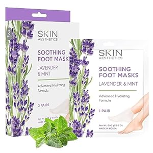 Lavender & Mint Foot Masks – Repairs & Softens Cracked Feet, Hydrating & Exfoliating – Dermatologist Tested Korean Skincare – Clean Beauty, Natural Ingredients, Cruelty-Free – 3 Pairs