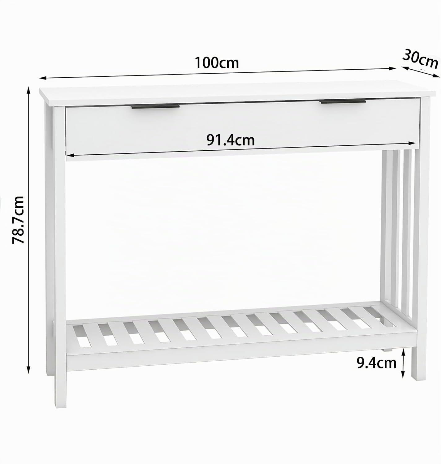 Consolle d'ingresso, armadio corridoio stretto con armadi, consolle in legno con mensola, ingresso, soggiorno, consolle tavolo, lato tavolo, credenza stretta, 30 x 100 x 75,5 cm, bianco - 2 ante di