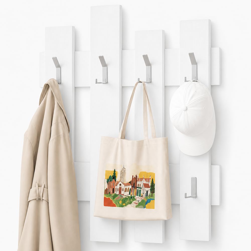 Shally Dogan Appendiabiti da Muro con 8 Ganci Doppi Resistenti, Attaccapanni Montaggio a Parete Resistente Alta Capacità in Legno, Design Moderno, Ideale per Ingresso Casa e Ufficio (Bianco)