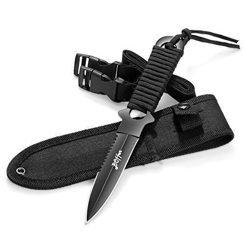 Boffer Dive Knife, Scuba Diving Knife With Sheath And Leg Strap, Black Tip Dive Knife Double Edge With Nylon, Abs Sheaths And 2 Pairs Strap For Leg And Arm, Divers Sharp Knives For Snorkeling,Hiking #TOP5