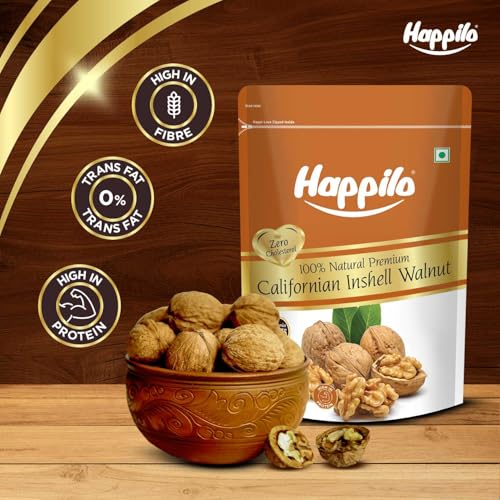 Image of Happilo Premium Inshell Dried Walnut 500g (Pack of 2) | Akhrot Giri | Dry Fruits, Healthy Snacks | Large Size | Walnut with Shell | Rich in Protein, Antioxidants & Source of Omega-3