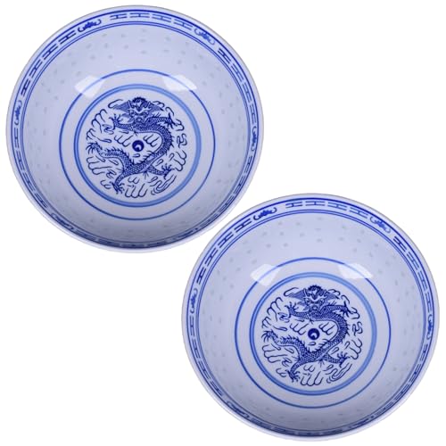 JZLEJC 2Pcs Blue and White Dragon Porcelain Ramen Noodle Bowl, 800ml Capacity, Chinese Style, Round Ceramic Bowl for Ramen, Soup, Cereal, Dessert