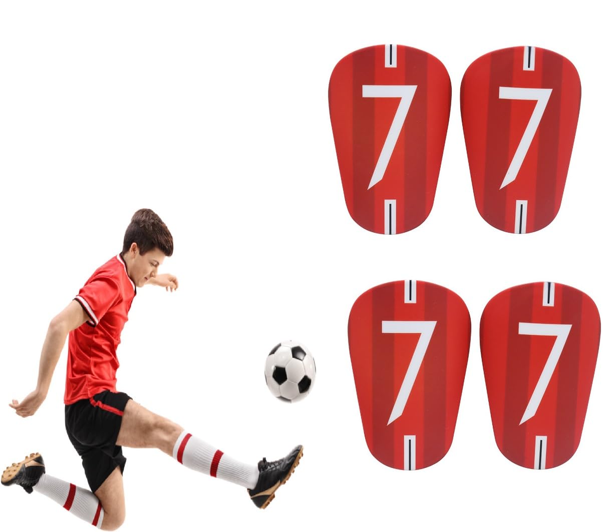 ZHHSUNY 2 pairs Star Number Soccer Mini Shin Guards, Ball sports Shin Pads，Ball enthusiasts Protective Equipment，for Teenagers Kids Adults (No.7 R&W)