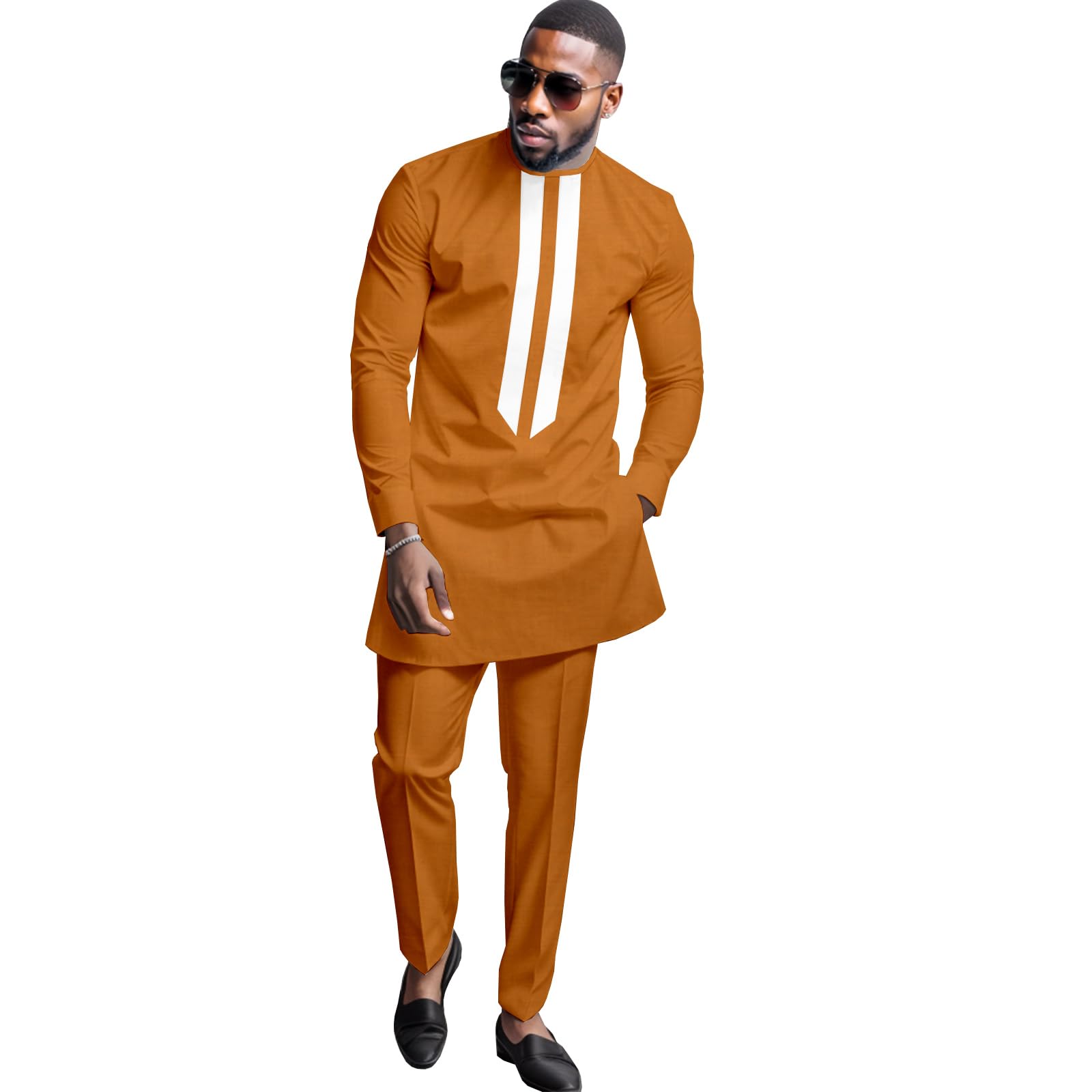 DBQ African Men's Formal Clothes Dashiki Shirt and Pant Two Piece Suit Traditional Long Sleeve Outfits, 44 6, XXL