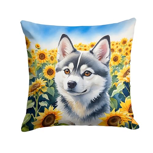Caroline's Treasures in Sunflowers Throw Pillow, 14Hx14W, Alaskan Klee Kai 6004