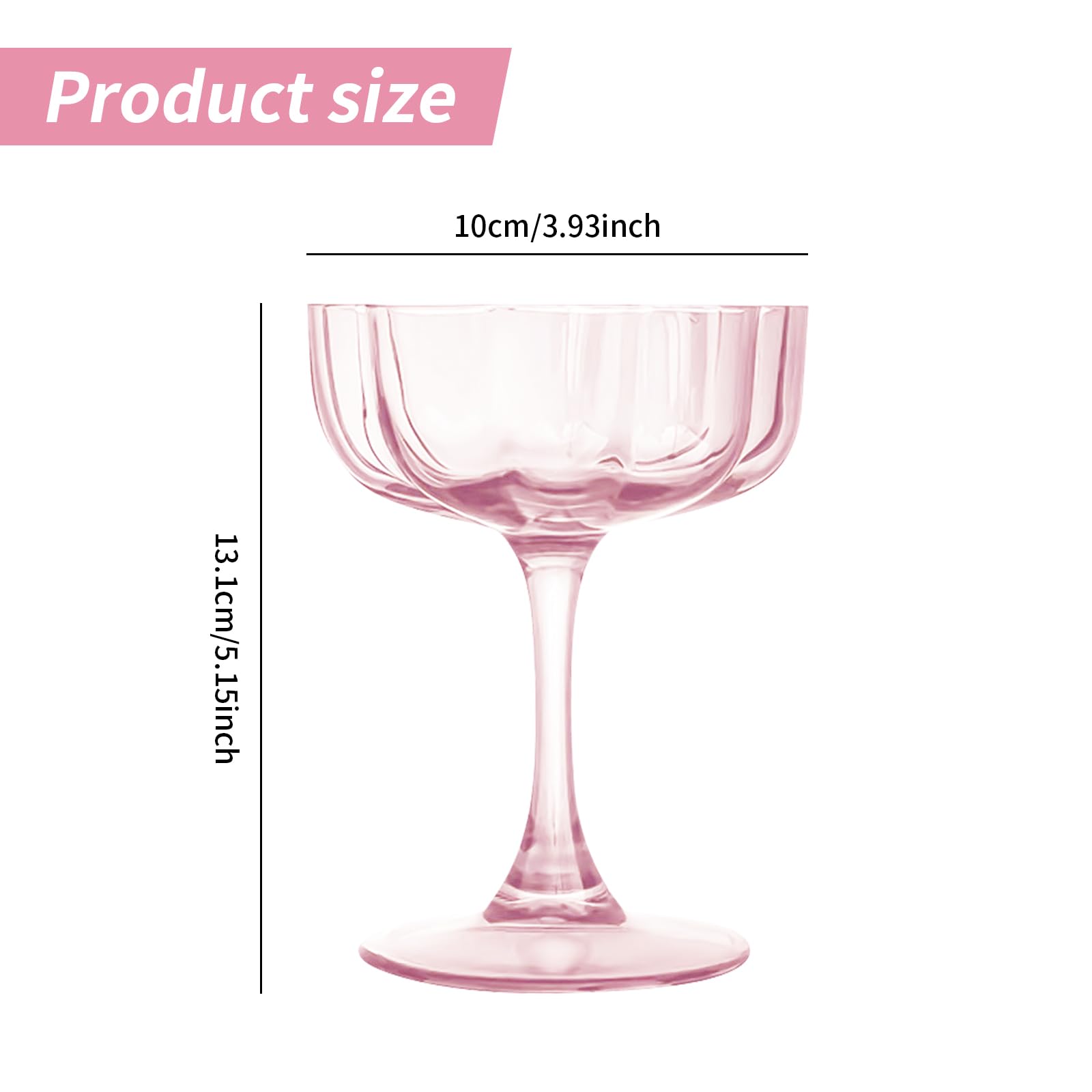 Cocktailgläser Set mit gewellten Blütenblättern (6 Stück), Vintage-Stil Champagnerschale, Geriffelte Champagnergläser, Bar-Glaswaren, Geschenk für Geburtstags oder Hochzeits